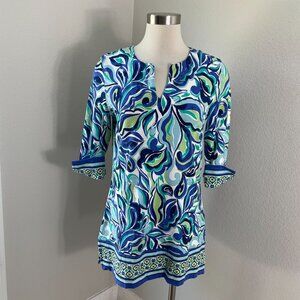 Coolibar Womens Small St. Lucia Tunic Top UPF 50+ Blue Green V Neck Shirt
